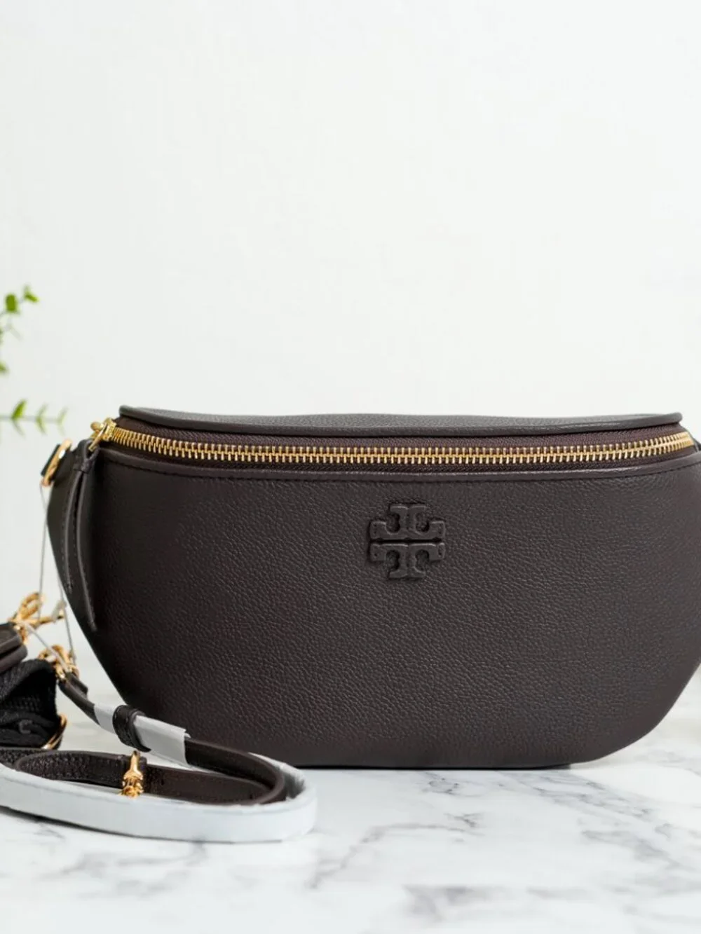 Tory Burch Thea Pebbled Leather Belt Bag Fanny Pack in Deep Brown 165917 NWT